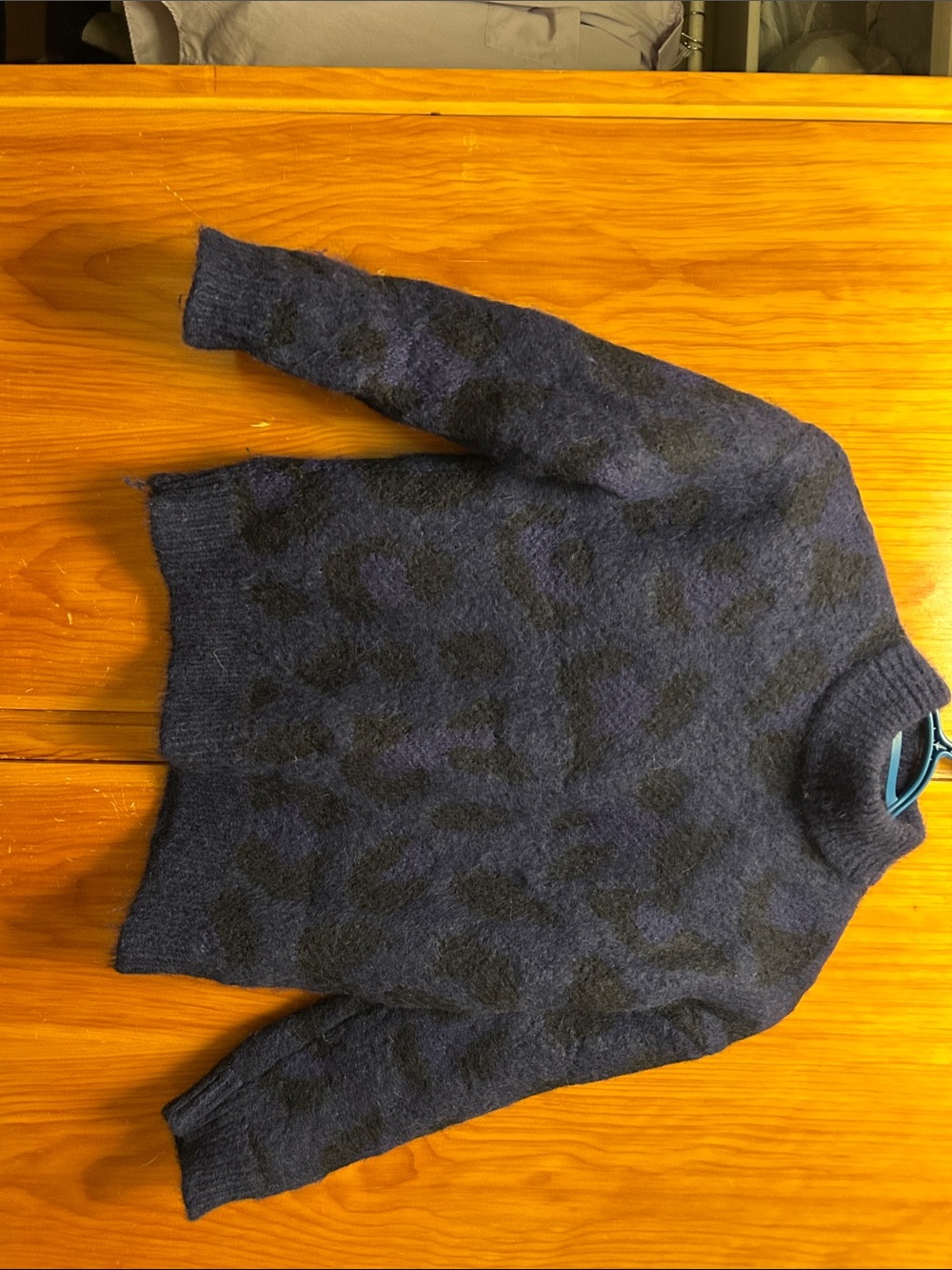 kate spade Navy and Black Turtleneck Leopard-Print Sweater